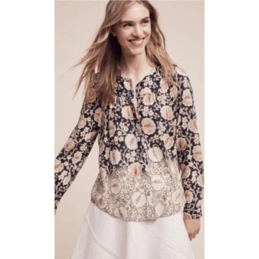 260. Maeve Orli Bibbed Blouse Cream Small